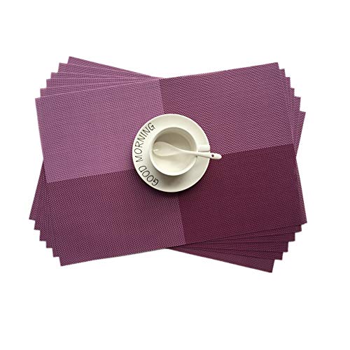 Addfun®Tischsets,Waschbar Gitter bunt Farbe Tabelle Mats rutschfest Isolierung PVC Mats für Esstisch(Lila, 6er Set) von Addfun