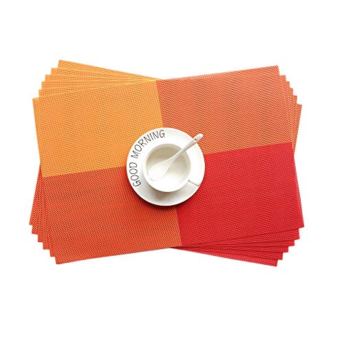 Addfun®Tischsets,Waschbar Gitter bunt Farbe Tabelle Mats rutschfest Isolierung PVC Mats für Esstisch(Rot, 6er Set) von Addfun