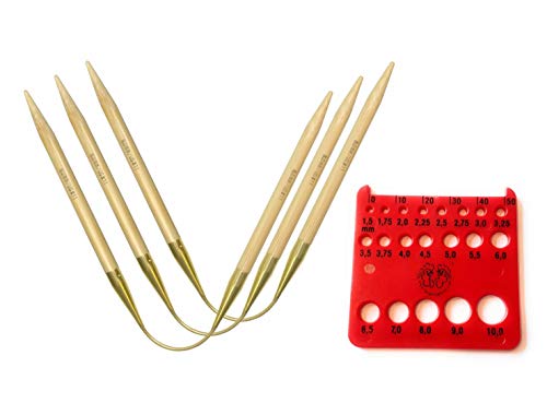 addi CrasyTrio Langes Bambus-Set mit 3 flexiblen Flips, mit goldfarbenen Kordeln und roter Nadelstärke 30 cm, US 6 (4 mm) von Addi