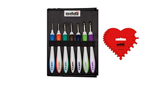 addi Häkelnadel Swing Standard Set Bundle mit 1 roten Häkelnadellehre von addi