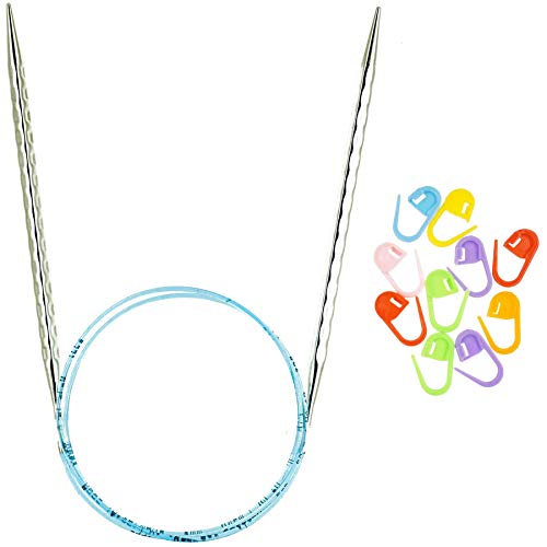 addi Knitting Needles Circular Rocket 2 quadratische Turbo blaue Kordel 40 cm US 10,5 (6,5 mm) Bündel mit 10 Artsiga Crafts Maschenmarkierern von Addi