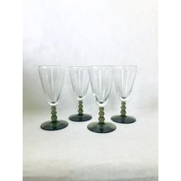 Vintage Champagnerkelche Green Bubble Stems Cordial Glassware Set Mit Vier 4 von AddieAdele