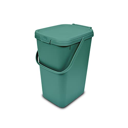 Addis 519353 Kitchen Recycling & General Storage Bin 18 Liter stapelbarer Lebensmittelabfall Organizer Caddy mit Clipverschluss Deckel & Tragegriff, Salbeigrün von Addis