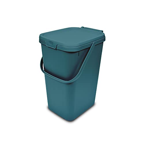 Addis 519354 Kitchen Recycling & General Storage Bin 18 Liter stapelbarer Lebensmittelabfall Organizer Caddy mit Clipverschluss Deckel & Tragegriff, Deep Teal Green von Addis