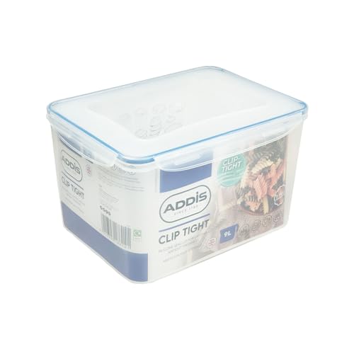 Addis Clip Tight Super Large Food Storage Container 9 Liter Tall Rectangle Airtight Silicone Seal Containers Bpa Free Easy Locking Lid Clips, Clear Transparent von Addis