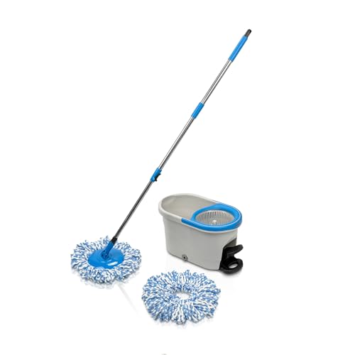 Addis Dual Action Mikrofaser Spin Mop und Eimer Set mit Ersatz-Moppkopf, Grau/Blau von Addis