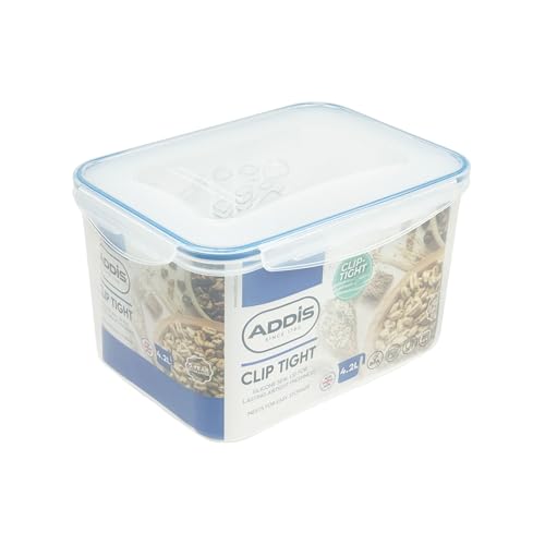 Addis Frischhaltedose mit Clip, groß, 4,2 l hoch, rechteckig, luftdicht, Silikonversiegelung, BPA-frei, leicht verschließbare Deckelclips, transparent von Addis