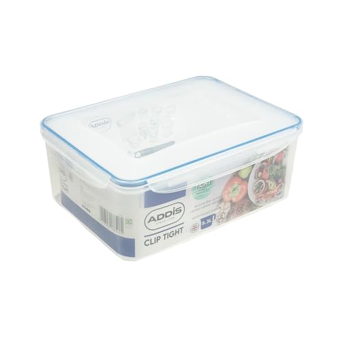 Addis Frischhaltedose mit Clip, groß, 5,3 l, rechteckig, luftdicht, Silikondichtung, BPA-frei, leicht verschließbare Deckelklammern, transparent von Addis