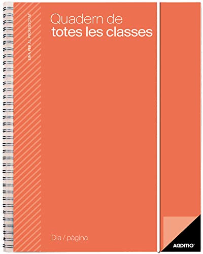 ADDITIO - Schulheft für alle Klassen Tag Seite für Lehrer | Tagesplanung mit Monatsorganisation | Kontinuierliche Bewertung | Größe 17 x 24 cm | Katalanisch | Orange von Additio