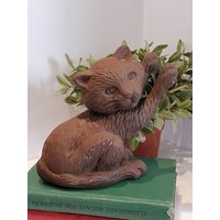 Vintage Gusseisen Katzentürstopper, Braune Stetching Katzenstatue, Katzendeko, Katzen Geschenkware, Metall Katzentürenstopper, Katzengarten Dekor von AddysAtticVintage