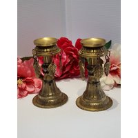 Vintage Messing Blatt Quasten Kerzenhalter, Votove Halter, Indien Dekor, Baumelnde Blätter von AddysAtticVintage