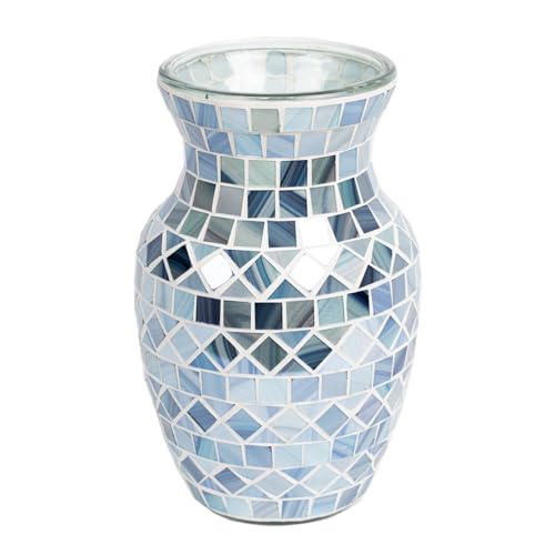 Adedeo Blaue Glas-Mosaik-Blumenvase, handgefertigt, dekorative Glasvasen für Wohnzimmer, Küche und Hochzeit von Adedeo