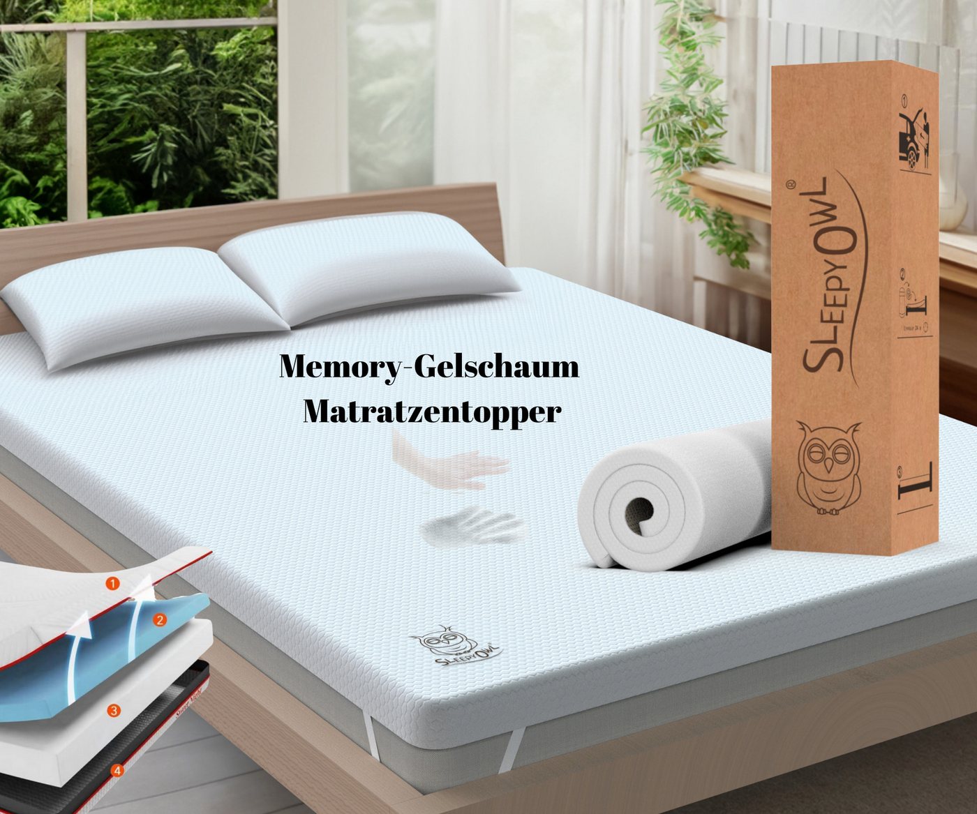 Adel Home Decor, Topper Gel-Memory Matratzentopper, H2/H3 mit Komfortschicht, 5-7-10 cm hoch, (orthopädischer Topper, 90x200x5 cm), Gel-Memory-Schaum, Abnehmbar & Waschbar, Rutschfest, Atmungsaktiv von Adel Home Decor