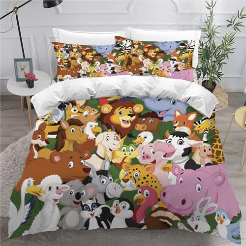 Adels-Contact Duvet Cover Set kids Single Cartoon Lion 3D Printed Bedding Set 3 Pieces Ultra Soft Hypoallergenic Microfiber Lion Quilt Cover with Zipper Closure and 2 Pillowcase for Boys Girls Teens von Adels-Contact