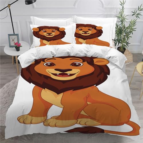 Adels-Contact Duvet Cover kids Double Cartoon Lion 3D Printed Bedding Set 3 Pieces Ultra Soft Hypoallergenic Microfiber Lion Comforter Cover with Zipper Closure and 2 Pillowcase for Boys Girls Teens von Adels-Contact