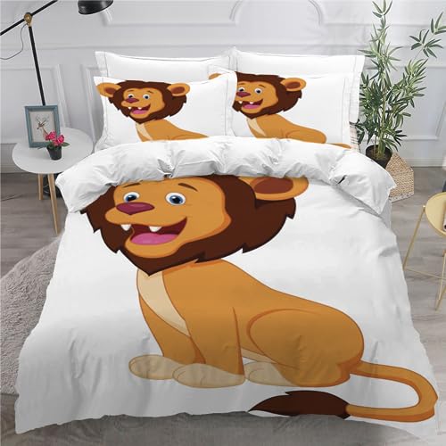 Adels-Contact Duvet Cover kids Double Cartoon Lion 3D Printed Bedding Set 3 Pieces Ultra Soft Hypoallergenic Microfiber Lion Comforter Cover with Zipper Closure and 2 Pillowcase for Boys Girls Teens von Adels-Contact