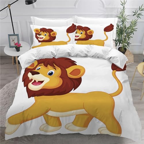 Adels-Contact Duvet Cover kids Double Cartoon Lion 3D Printed Bedding Set 3 Pieces Ultra Soft Hypoallergenic Microfiber Lion Comforter Cover with Zipper Closure and 2 Pillowcase for Boys Girls Teens von Adels-Contact