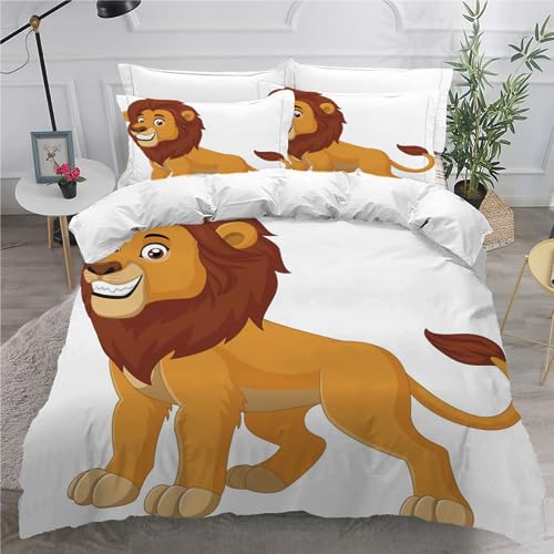 Adels-Contact Duvet Cover kids Single Cartoon Lion 3D Printed Bedding Set 3 Pieces Ultra Soft Hypoallergenic Microfiber Lion Comforter Cover with Zipper Closure and 2 Pillowcase for Boys Girls Teens von Adels-Contact