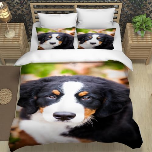 HOSITE Duvet Cover Double 200x200cm Dog 3D Duvet Cover Set 3 Pieces Ultra Soft Microfiber Dog Duvet Cover with Zipper closure and 2 Pillowcase for Teens and Adults von Adels-Contact