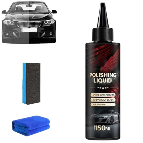 Glass Polishing Liquid, Car Glass Polishing Compound Windshield Cleaner Glasses Oil Film Remover, Anti-Fog Hydrophobic Coating Spray, Scratches, Wiper Marks & Oil Film with Sponge and Rag 150ml (1) von Aderpmin