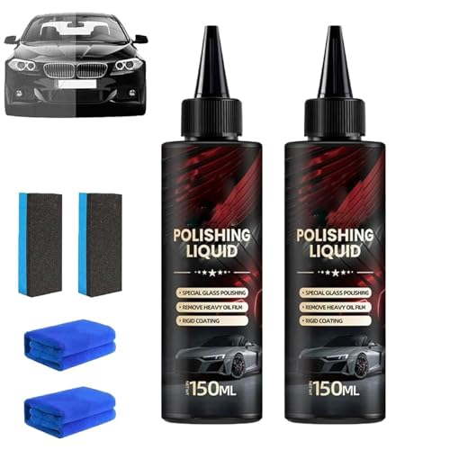 Glass Polishing Liquid, Car Glass Polishing Compound Windshield Cleaner Glasses Oil Film Remover, Anti-Fog Hydrophobic Coating Spray, Scratches, Wiper Marks & Oil Film with Sponge and Rag 150ml (2) von Aderpmin