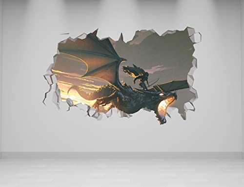 Drachen-Wandaufkleber – Drachen-Dekor – Drachen-Wanddekoration, Kunst zum Abziehen und Aufkleben, Fantasy-Designs, Raumdekoration für Jungen – Drachen-Wandaufkleber (127 cm x 76 cm) von AdesiivoStudio