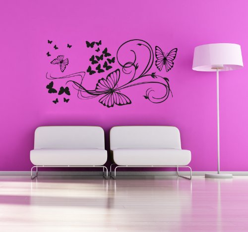 Adesiviamo Wandsticker verschiedene Persönlichkeiten, PVC, schwarz Schmetterling_und_Blumen 75 x 55 cm Schwarz von Adesiviamo