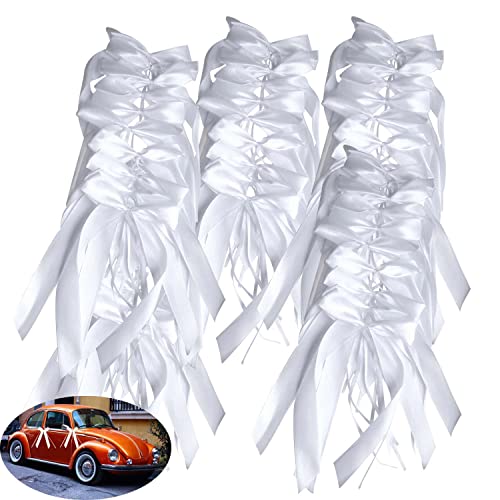 50 Stück Weiß Autoschleifen Hochzeit Deko Schleifen Hochzeit Deko Vintage Antennenschleifen Autoschleifen Set für Hochzeitsdeko Auto Tisch Zimmer Party Dekoration von Adeteu