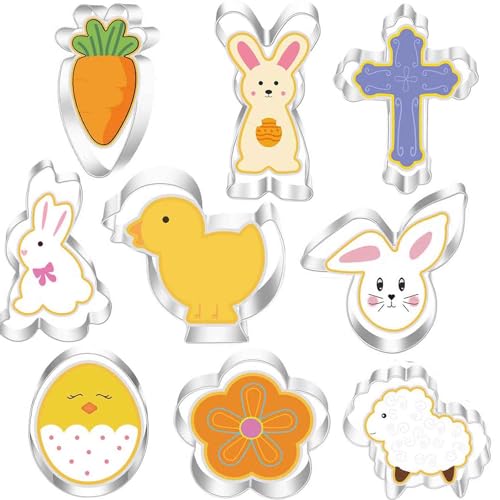 Ausstechformen für Ostern, 9 Stück Edelstahl Ostern Ausstecher Ausstechform Set Hasen Ausstechform Plätzchen, Plätzchenformen Küken, Cookie Cutters Möhrchen, Ei Plätzchen Ausstechform von Adeteu