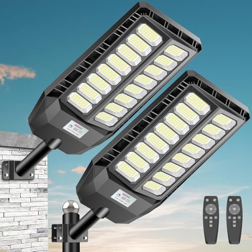 Adewalk 2 Stück 3000W Solar Straßenlaterne für Außen, Solarlampen mit Bewegungssensor, Solarleuchten Dämmerung bis zum Morgengrauen IP66 Solar Wegeleuchte im Freien für Gärten Garage von Adewalk