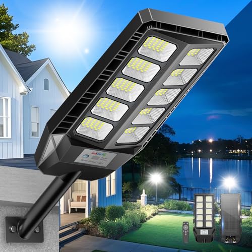 Adewalk 2000W Solar Straßenlaterne mit Fernbedienung, IP66 Wasserdichte Solarlampen für Außen mit Bewegungssensor, 6500K Solarleuchten Superhelles LED Solar Strahler Außen für Gärten Garage Straßen von Adewalk