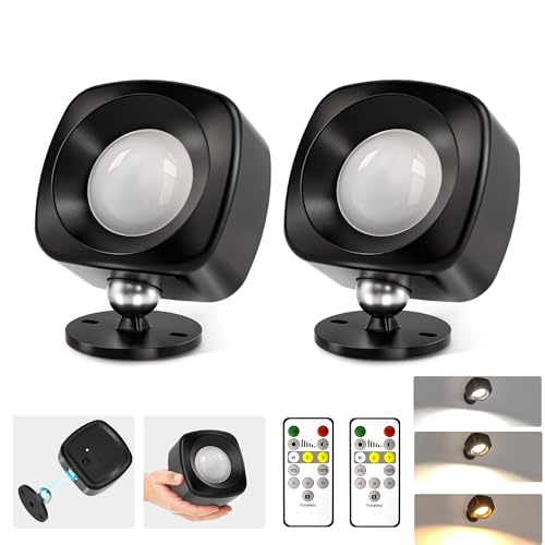LED Wandleuchte Kabellos mit Fernbedienung, 2 Stück Ohne Stromanschluss Wall Lamp mit 3 Farbtemperaturen/Dimmbar/Timer, 360° Drehbare Wandlampe Akku Innen für Wohnzimmer Schlafzimmer Flur, Schwarz von Adewalk