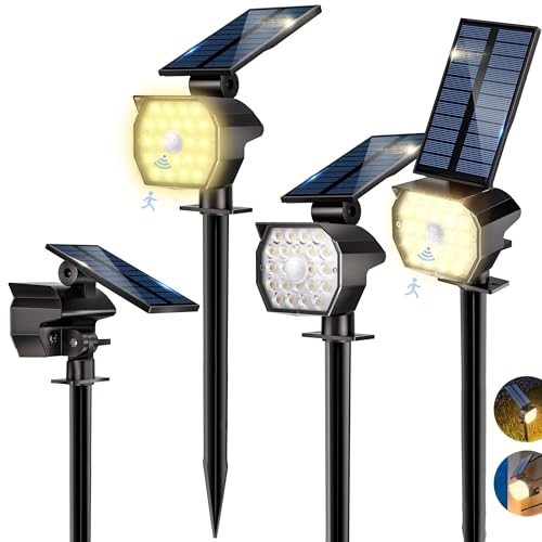 Solarlampen für Außen Garten mit Bewegungsmelder, 4 Stück IP65 Wasserdicht Solarstrahler für Aussen mit 2-in-1 Auto-Ein/Aus, 3 Modi 3000K Warmweiß Verstellbare Panel Solarleuchten für Weg Gehweg Wand von Adewalk