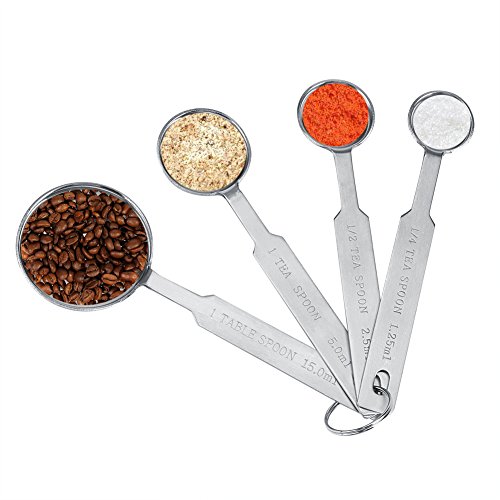 4 PCs Edelstahl Messlöffel für trockene und flüssige Zutaten, 1,25 ml bis 15 ml stapelbare Löffel mit Ring zum Backen, Kochen, Kaffee eingestellt von Adfaga