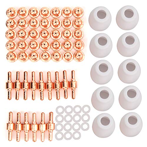 75 PCS Plasma Schneidfackel Verbrauchsmaterial Kit Kupfer Keramikschildbecher Spitze Elektrode Wirbelring kompatibel mit PT31 LG40 Cut40 Cut50 Taschenlampen von Adfaga