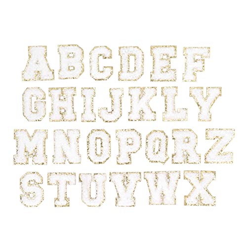 ADFAGA -Buchstaben Patches bestickte Nähflecken Eisen auf Buchstaben Patches DIY Personalisierte dekorative Reparatur für Kleidungshüte Taschen 26 Stcs weiße Baumwollalphabet von Adfaga
