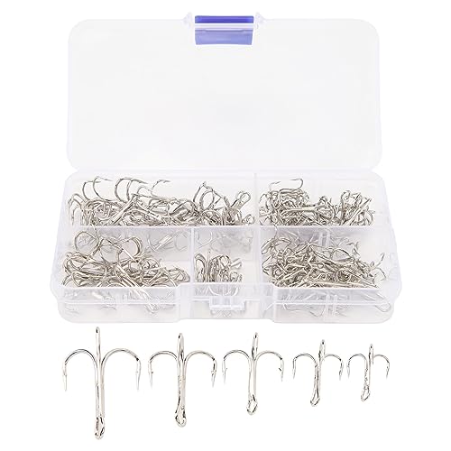 Adfaga 120pcs Treble Fishhooks Set High Carbon Stahl Triple Hooks Kit Professionelle Angelausrüstung für Meeresfischerei -Strandbootangler mit langlebiger Aufbewahrungsbox von Adfaga