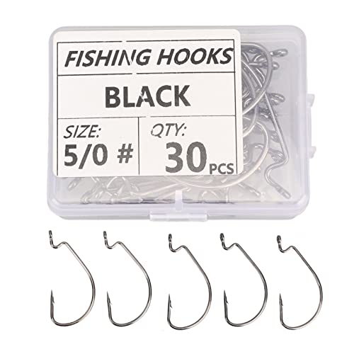 Adfaga 30pcs Premium Edelstahlfischerei J Hooks Kit Langes Schaft -Korrosionsbeständiges scharfe Stacheldesign für Süßwassersalzwasserangler mit Aufbewahrungsbox von Adfaga