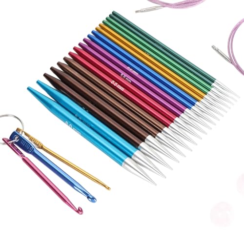 Adfaga Austauschbare kreisförmige Stricknadeln Set Aluminium 3,5 mm bis 8 mm mit Aufbewahrungstasche professionelle Strickbedarf für handgefertigte Handwerkspullover Schals Hüte Adfaga Austauschbare kreisförmige Stricknadeln Set Aluminium 3,5 mm bis 8 mm mit Aufbewahrungstasche professionelle Strickbedarf für handgefertigte Handwerkspullover Schals Hüte von Adfaga