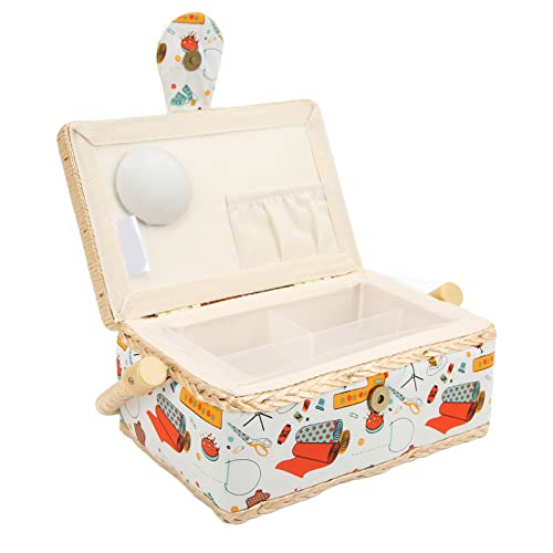 Adfaga Nähkasten Organizer Kee Resistant Leichtes tragbares multifunktionales Nähspeicherkorb mit abnehmbarem Tablett für Home Office Travel Orange Baumwollstoff von Adfaga