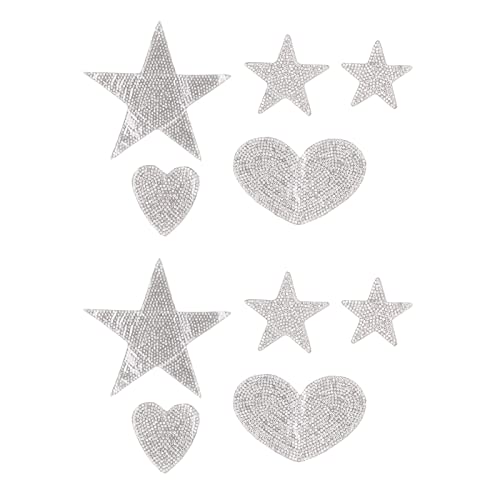 Adfaga Sternform -Rasson -Applikationen Selbstklebiger Eisen auf Flecken DIY nähen auf dekorativ glänzenden Glitzerflecken für Hüte Jacken Taschen 10 pcs Strsestone Herzsternflecke von Adfaga