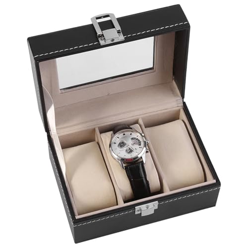 Adfaga Triple Wachtkiste mit Schmuckaufbewahrung, 3 Holzorganisator, transparentes Glasoberteil, weiche Kissen, Metallverschluss für Uhren, Armbänder von Adfaga