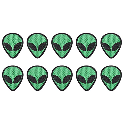 Bestickter Patch Alien Head Form Dekorative Stoff Aufkleber Grün gestickter Aufkleber Bügeleisen auf Nähen für Kleidung Jacken Rucksäcke 10pcs 5x4.2 cm von Adfaga