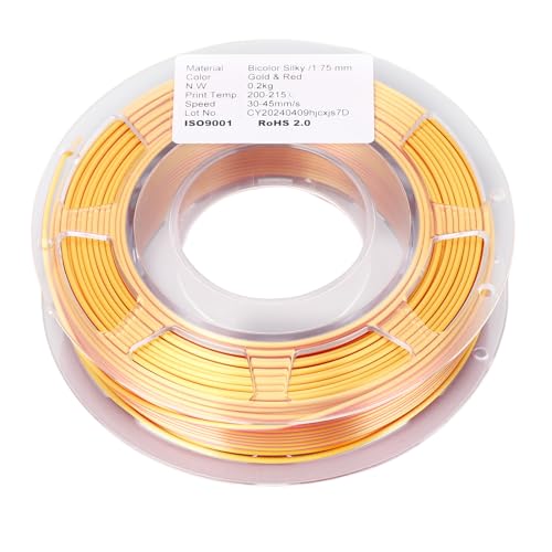 PLA 3D-Druckfilament 1,75mm zweifarbig Gold Rot Coextrusion Hochglanz-Finish für FDM-Drucker und Pens 200g Bundle von Adfaga