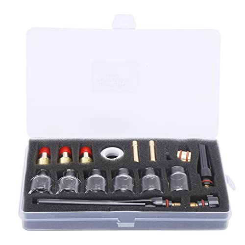 Schweißbrennerzubehör Kit Hochtemperaturbeständiges Glas Becher Messing Düse Wolfram Klemme Pistole Schwanz Silikon Ringführer Stück Fixes Ärmel für WP17 WP18 WP27 Argon von Adfaga