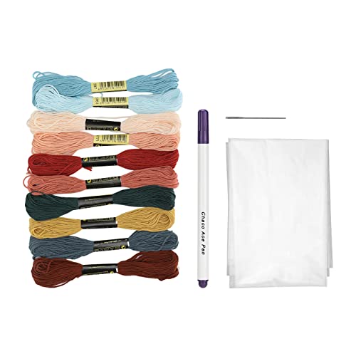 Stickereien Floss Kits 10 Farben Polyester -Faden -Kreuzstich -Versorgung Diy Craft Kit für Hand Stickbänder Armbänder Quasten komplett Set mit nadelwasserlöslichem Tuch und von Adfaga