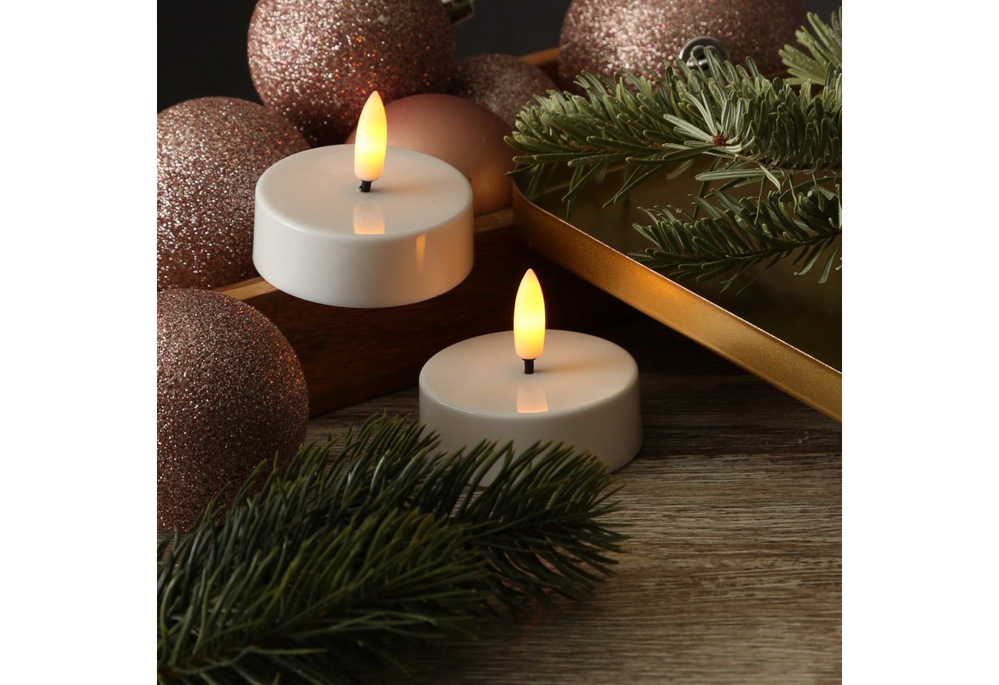 Adilina LED-Kerze LED Maxi Teelichter Kunststoff 3D Flamme Timer D: 5,8cm weiß 2er Set (2-tlg) von Adilina