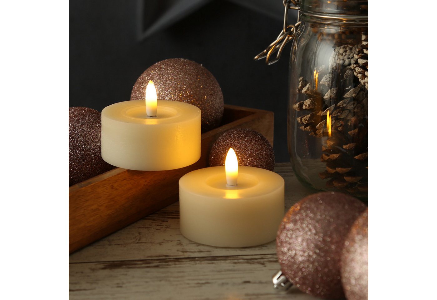 Adilina LED-Kerze LED Maxi Teelichter Lina Rustik Optik Echtwachs D: 7cm crene 2er Set (2-tlg) von Adilina