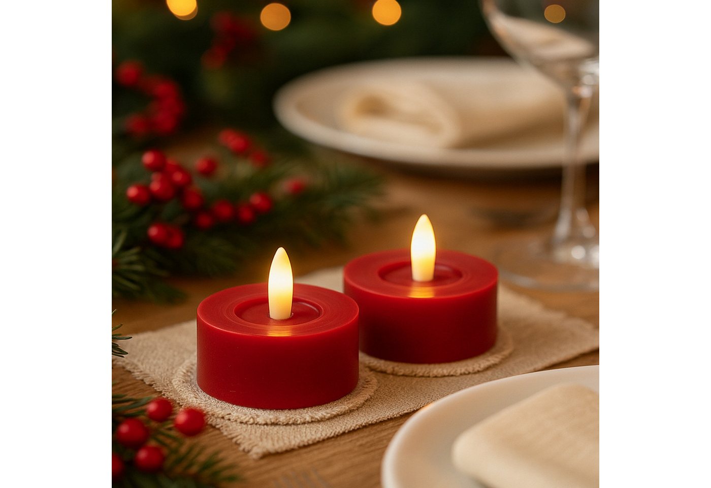 Adilina LED-Kerze LED Maxi Teelichter Lina Rustik Optik Echtwachs D: 7cm rot 2er Set (2-tlg) von Adilina