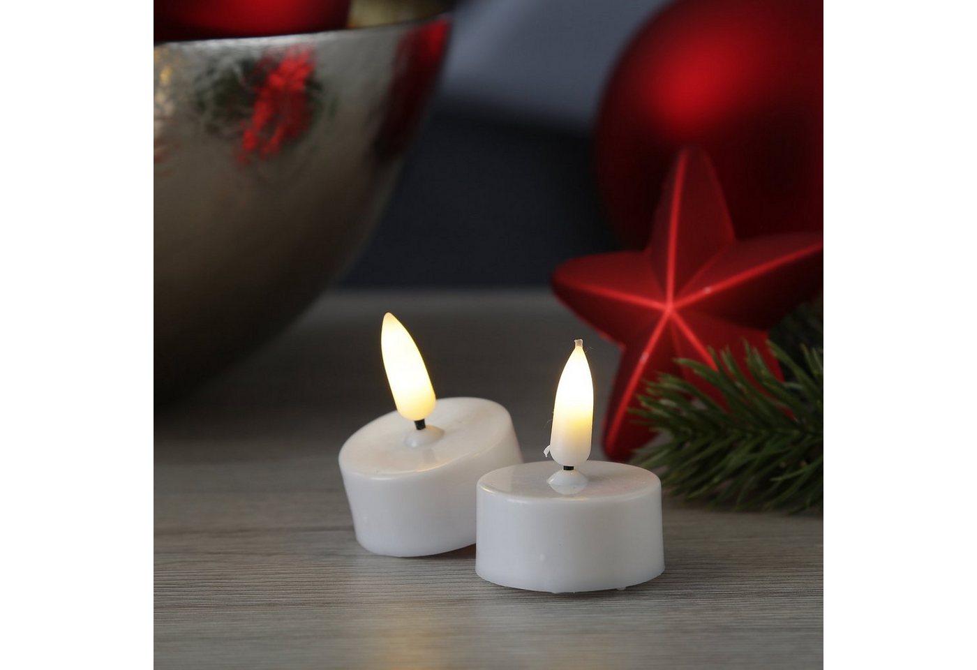 Adilina LED-Kerze LED Teelichter mit Batterien Timer flackernd D: 3,8cm weiß 2er Set (2-tlg) von Adilina